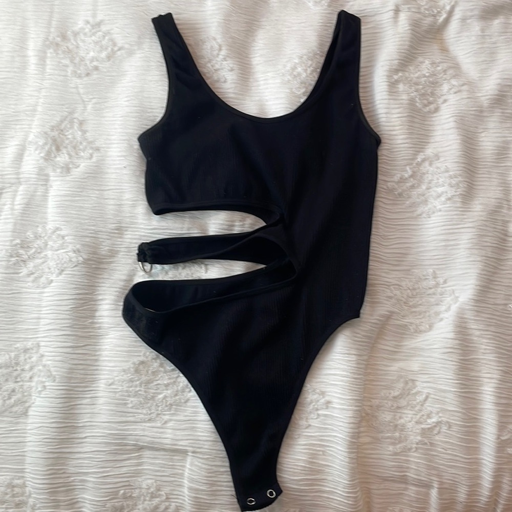 Black Cutout Body Suit; Size Small/ Medium